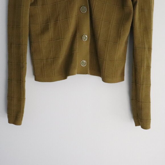 Cabi Polo Flap-Pocket Collared XS Green Ribbed Long Sleeve Cardigan - Picture 8 of 11